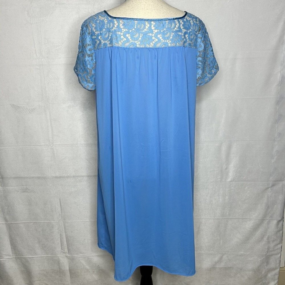 Vanity Fair Vintage Nightgown Blue Silky Nylon Lace Top Gown Sz 38 (M) USA Vtg - Picture 8 of 10